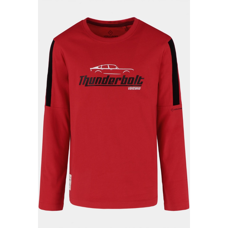 Tricou Baieti, Volcano, L - Koss Junior, Bumbac, Rosu, 146 - 152CM, 11 - 12 ani