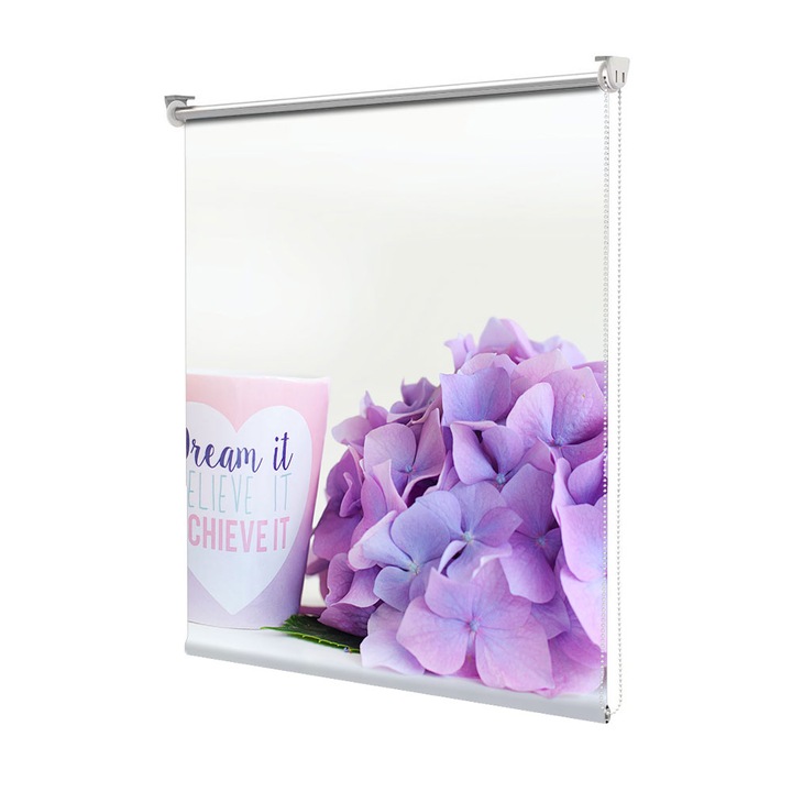 Roleta Art Shade tip Jaluzea cu Rulou si sistem inclus, Art Star, Cana cu mesaj langa flori, Mesaje, Decoratiuni, Latime 130 cm x Inaltime 130 cm