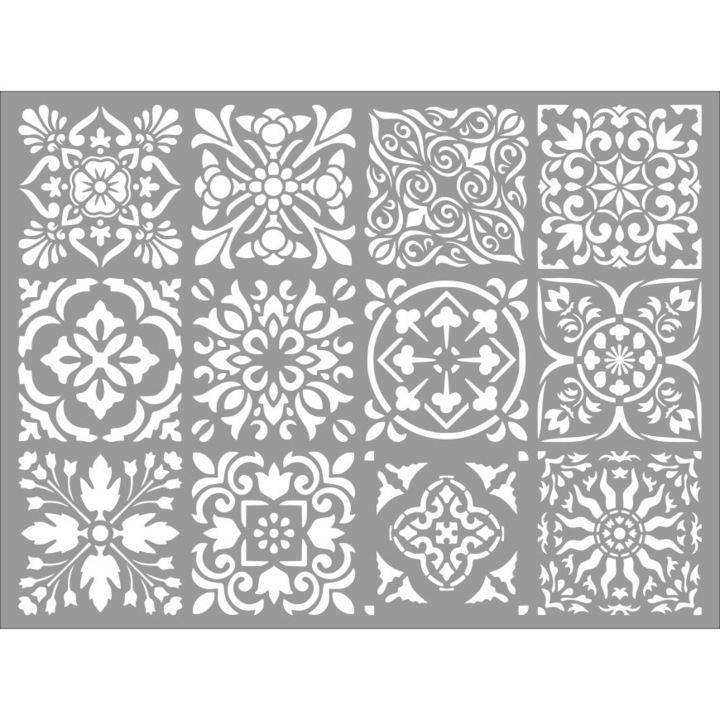 Sablon 12 modele Flower Morocco Tile 79x59cm, Refolosibil SGF27