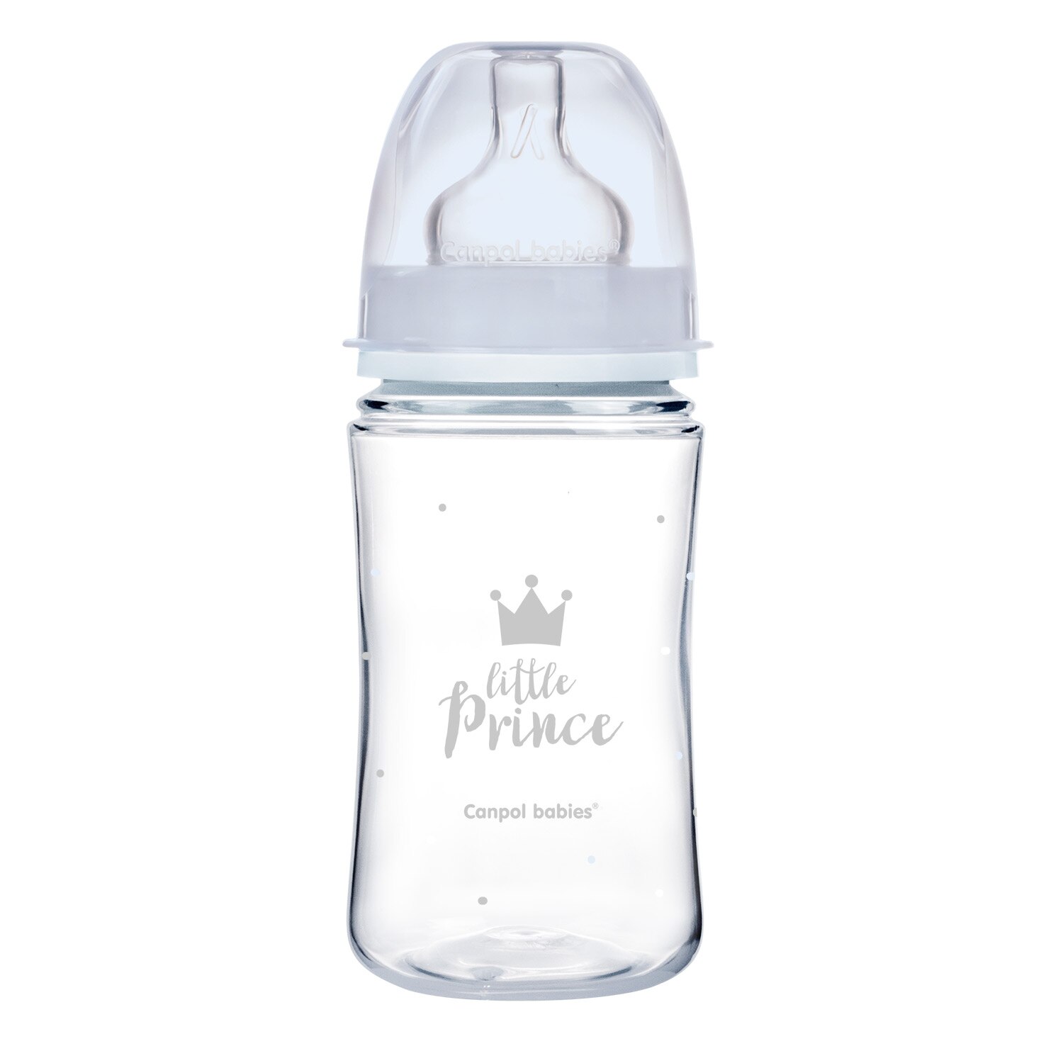 Biberon anticolici gat larg, Canpol babies®, polipropilena, 240 ml, “Royal Baby“, albastru