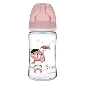 Biberon anticolici gat larg, Canpol babies®, polipropilena, 240 ml, “Bonjour Paris“, roz Biberon anticolici gat larg, Canpol babies®, polipropilena, 240 ml, “Bonjour Paris“, roz