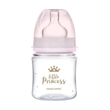Biberon anticolici gat larg, Canpol babies®, polipropilena, 120 ml, “Royal Baby“, roz Biberon anticolici gat larg, Canpol babies®, polipropilena, 120 ml, “Royal Baby“, roz