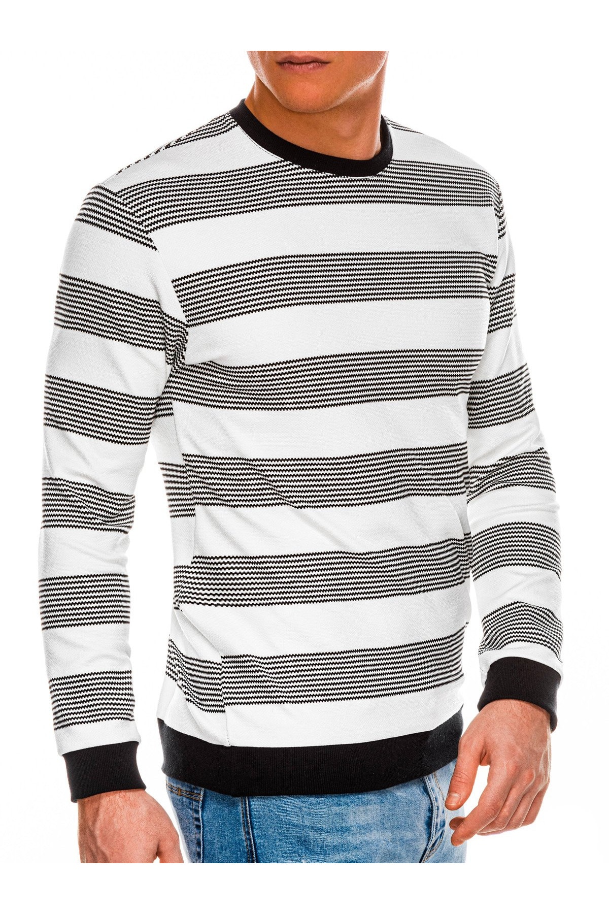 Bluza premium barbati B1065 - alb-negru, Alb - Negru, XL