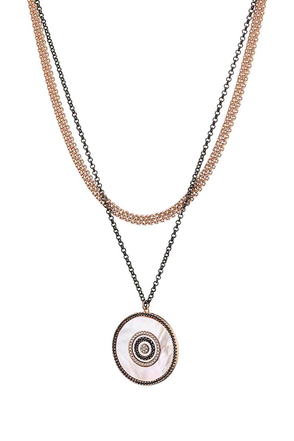 OXETTE, Colier stratificat de aur de 14K, Auriu rose/ Argintiu