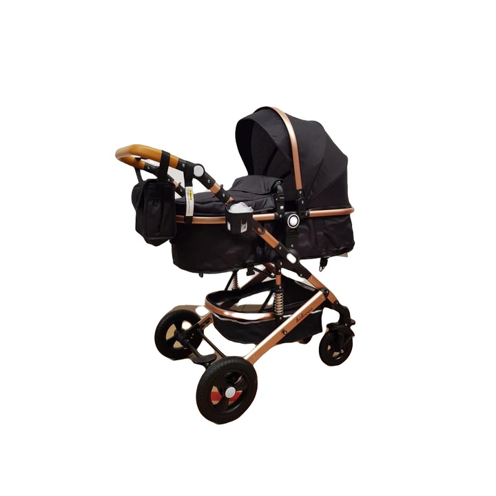 Carucior 2 in1, 0-36 luni, landou nou nascut, Belecoo, accesorii, negru, C1941