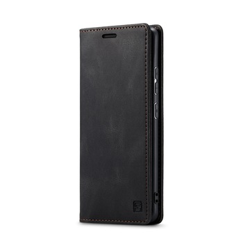 Husa pentru Samsung Galaxy A42, CaseMe Retro, slim, piele, tip portofel, stand, inchidere magnetica, textura moale, protectie RFID, Negru