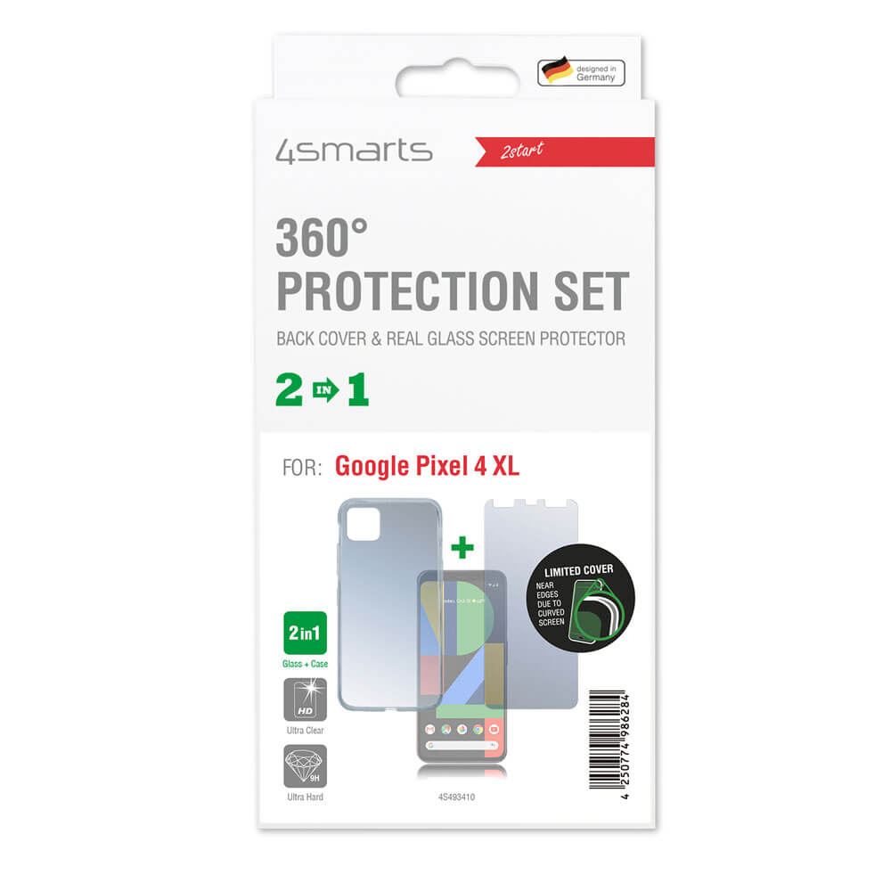 Carcasa din silicon subtire si capac de protectie din sticla pentru afisarea Google Pixel 4 XL, 4smarts 360° Protection Set, transparent