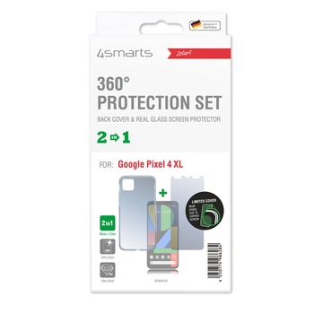 Carcasa din silicon subtire si capac de protectie din sticla pentru afisarea Google Pixel 4 XL, 4smarts 360° Protection Set, transparent Carcasa din silicon subtire si capac de protectie din sticla pentru afisarea Google Pixel 4 XL, 4smarts 360° Protection Set, transparent