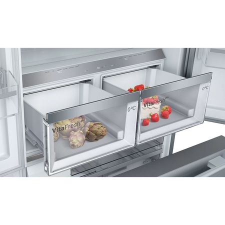 Frigider side by side Bosch KFF96PIEP, MultiDoor, 573 l, Clasa E, NoFrost, HomeConnect, AirFresh Filter, VitaFresh, 183 cm, Inox Antiamprenta