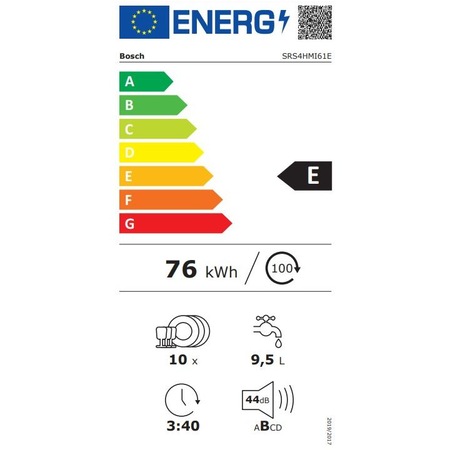 Masina de spalat vase Slim Bosch SRS4HMI61E, 10 seturi, 6 programe, Clasa E, ExtraDry, SilencePlus, AquaStop, 45 cm, Inox antiamprenta