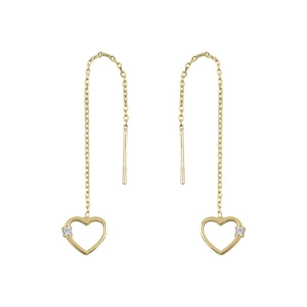 Cercei argint lungi cu inimioara si zirconii, placati cu aur, BeSpecial, ETU0279