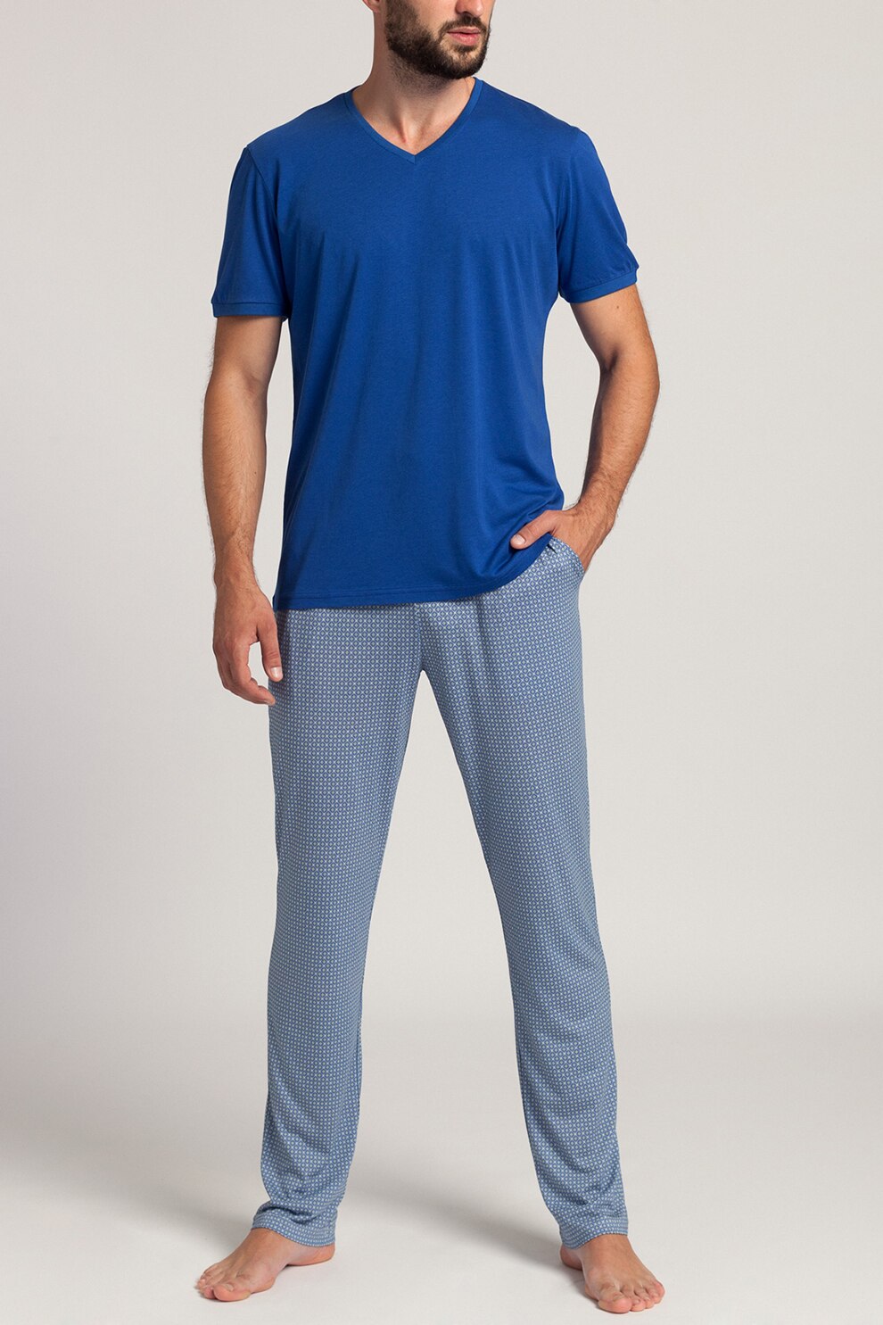 Sofiaman, Pijama din amestec de bambus cu maneci scurte Urban Story, Albastru deschis