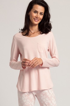 Sofiaman, Pijama din amestec de modal cu model grafic, Roz pastel/Alb Sofiaman, Pijama din amestec de modal cu model grafic, Roz pastel/Alb
