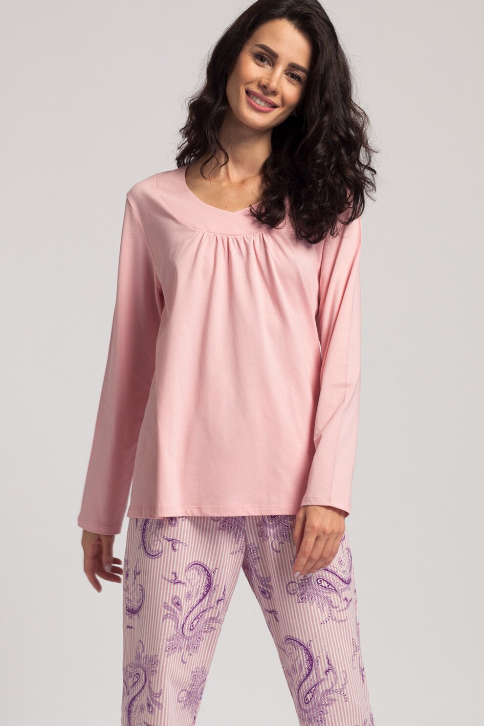 Sofiaman, Pijama de bumbac cu model grafic, roz pastel, mov, 2XL