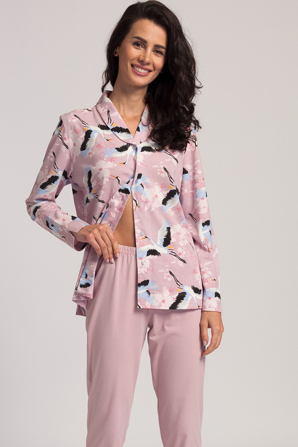 Sofiaman, Pijama de bumbac cu imprimeu, roz pastel, negru, albastru lavanda, 2XL