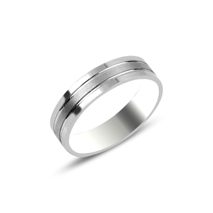 Сребърен пръстен с родиево покритие, брачна халка модел на райета 15399