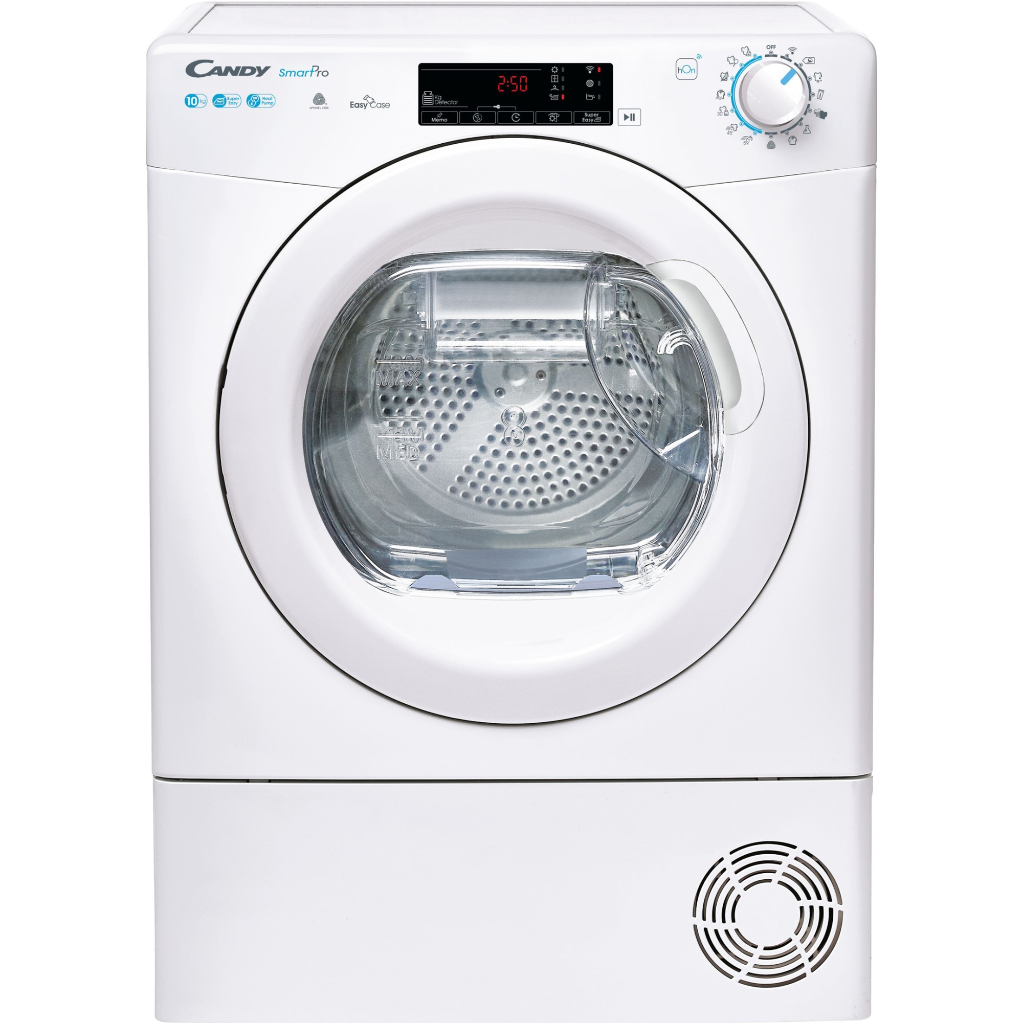 Uscator de rufe Candy CSOE H10A2TE-S, Pompa de caldura, 10 kg, Clasa E, WiFi, Easy case, Kilo detector, Alb