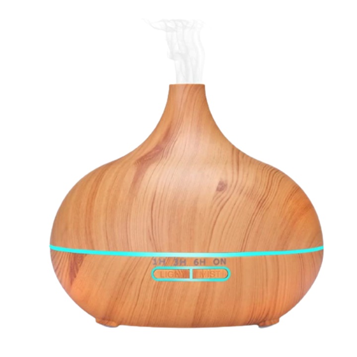 ViMAG Aromaterápiás diffúzor, Ultrahangos párásító funkció, Távirányító, Világos fa, 550 ml, 7 környezeti szín