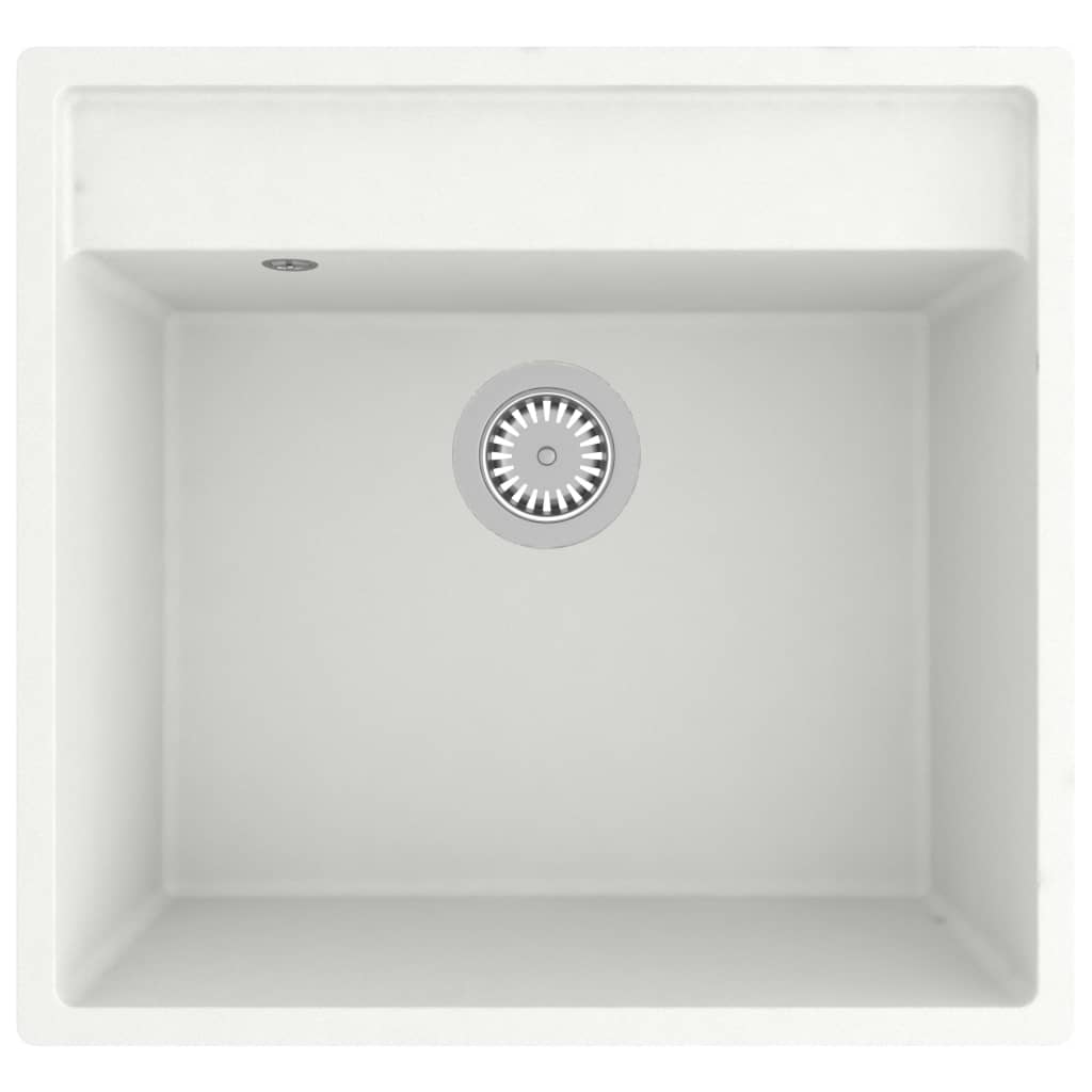 Chiuveta bucatarie cu orificiu de preaplin, vidaXL, Granit, 53 x 50 x 20,3 mm, Alb