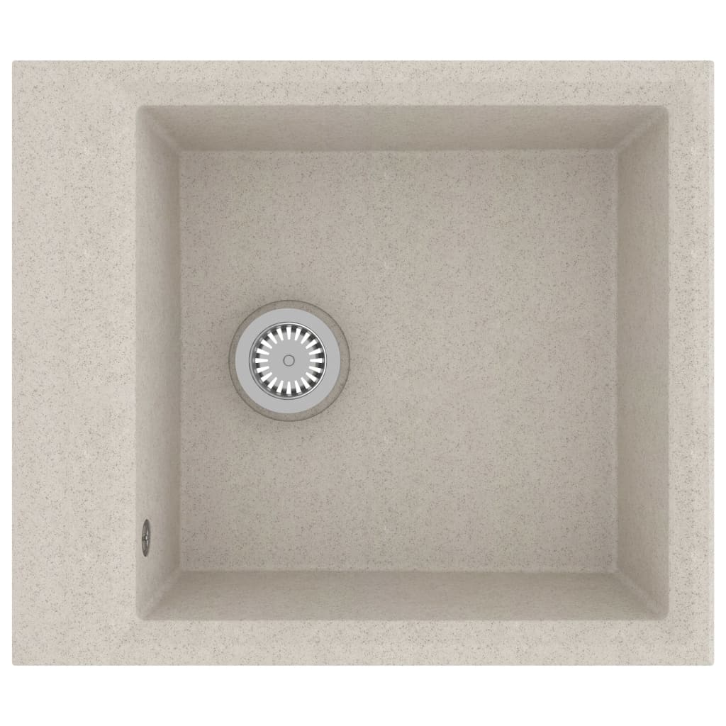 Chiuveta bucatarie cu orificiu de preaplin, vidaXL, Granit, 61 x 50 x 19,3 mm, Bej