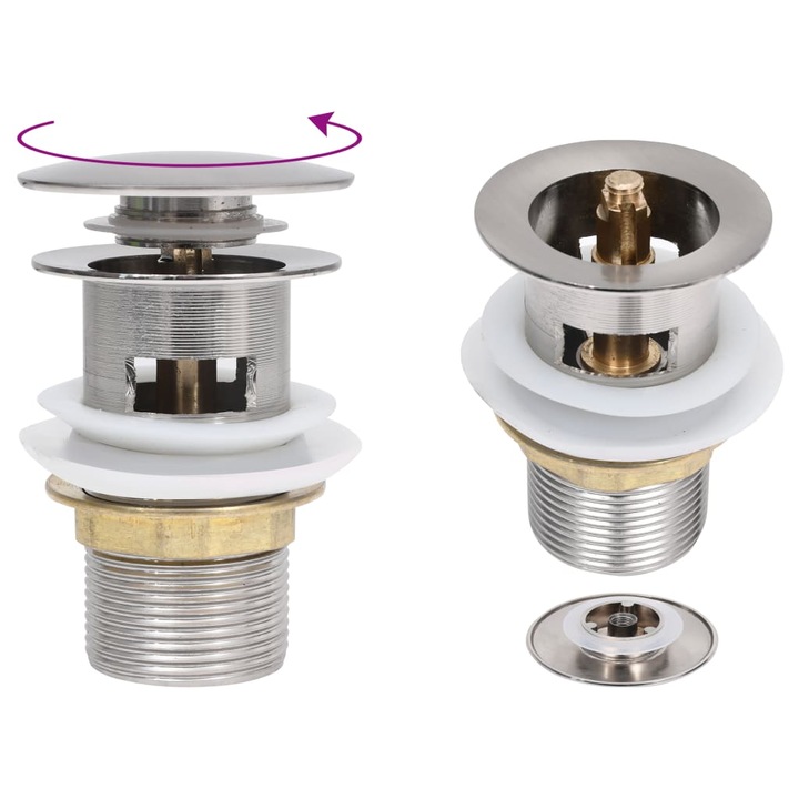 vidaXL ezüst nyomógombos leeresztőszelep túlfolyóval 6,4x6,4x9,1 cm 149059