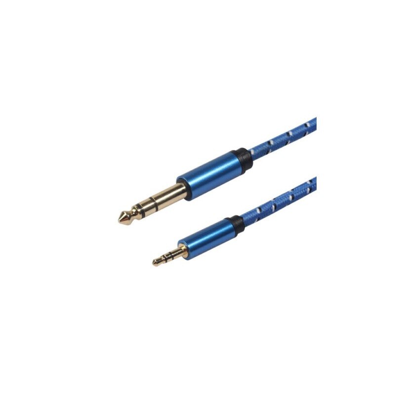 Cablu audio 3.5 mm Tata la Jack 6,5 mm Tata, Textil, 3 metri, Albastru