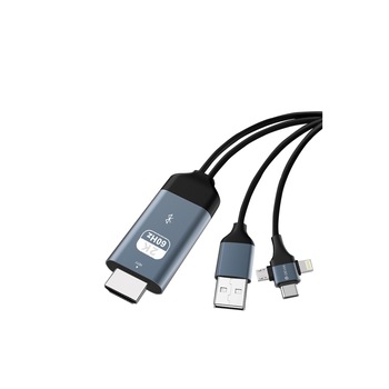 Cablu video 3 in 1 HDMI la USB-C, Micro USB si Lightning, 2 metri, Negru Albastru, TLF-BBL3255 Cablu video 3 in 1 HDMI la USB-C, Micro USB si Lightning, 2 metri, Negru Albastru, TLF-BBL3255