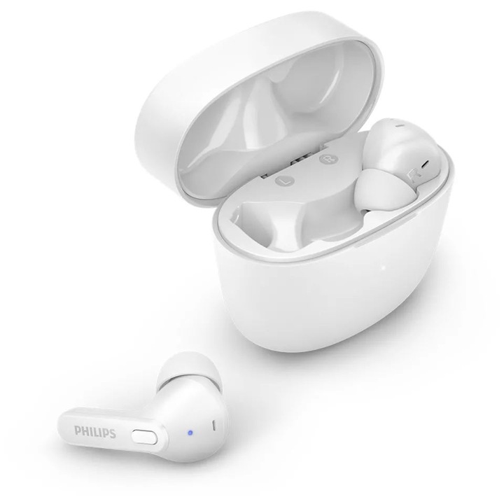 Аудио слушалки In-Ear True wireless Philips TAT2206WT/00, Bluetooth v5, IPX4, Бял