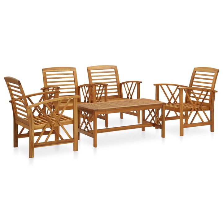 Set mobilier de exterior cu 1 masa si 4 scaune din lemn de acacia, vidaXL, Lemn, 102 x 50 x 43 cm, Maro