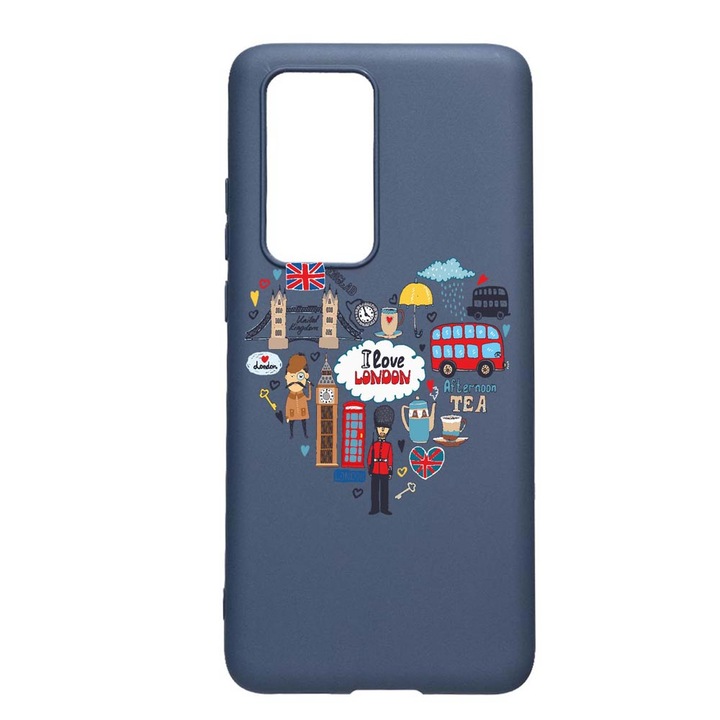 Силиконов калъф, съвместим с Huawei P Smart 2021, I Love London, износоустойчив, противоплъзгащ, AlaskanBlue, AB732