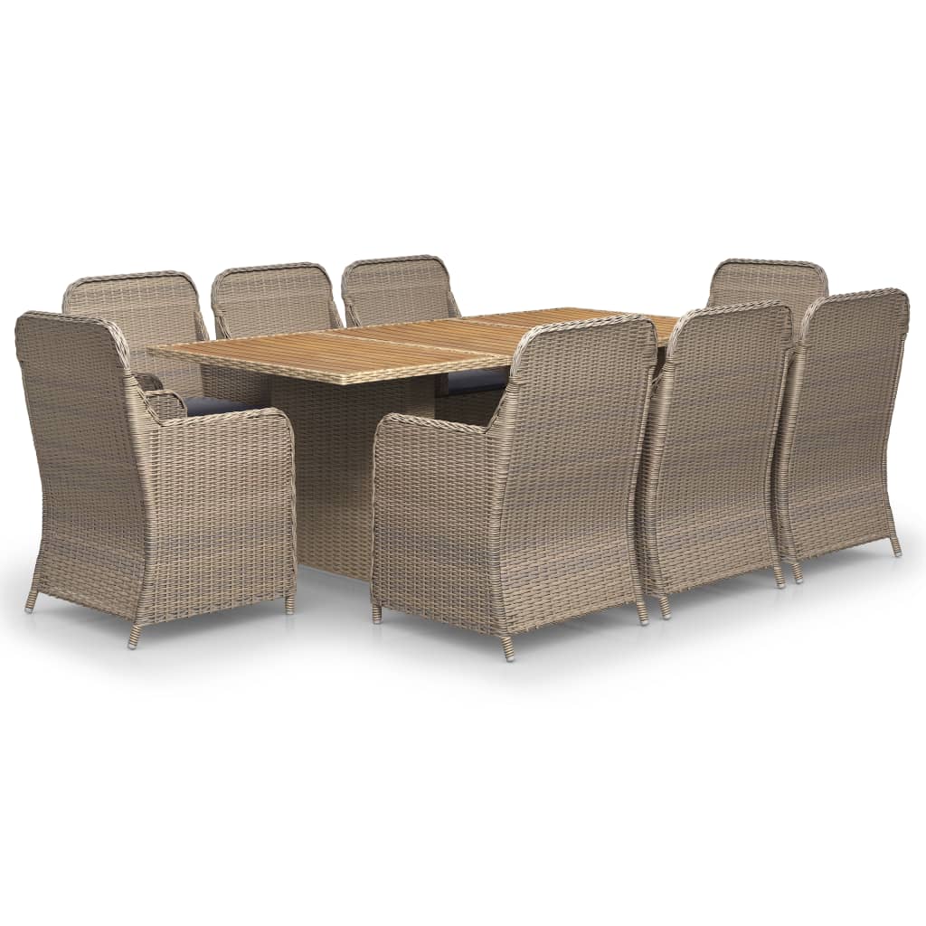 Set mobilier de gradina din 9 piese cu perne incluse vidaXL, Poliratan, 200 x 100 x 74 cm, Maro