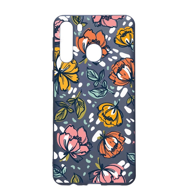Husa Silicon Compatibila Cu Samsung Galaxy A21, Flowers - Pastel Colors, rezistenta la uzura, anti-alunecare, AlaskanBlue, AB755