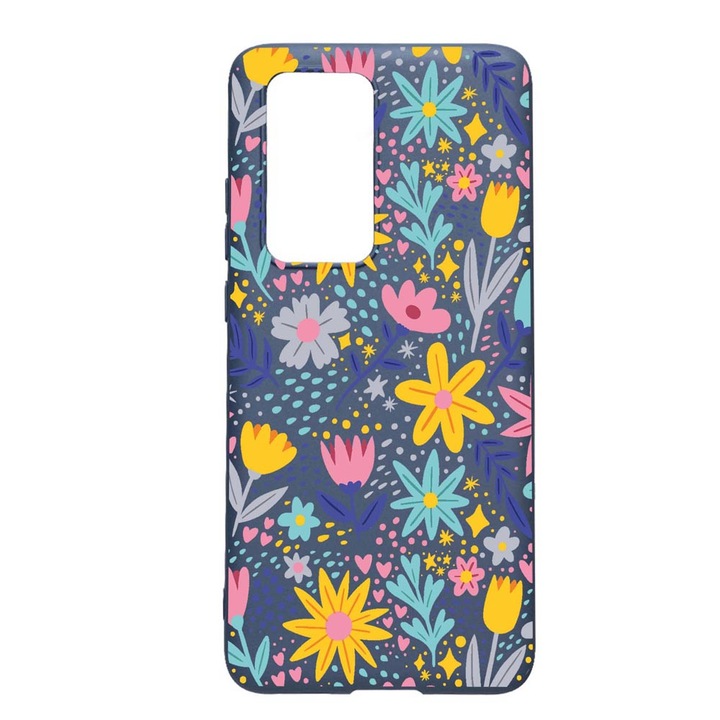 Силиконов калъф, съвместим с Huawei P Smart 2021, Little Flowers, износоустойчив, противоплъзгащ, AlaskanBlue, AB758