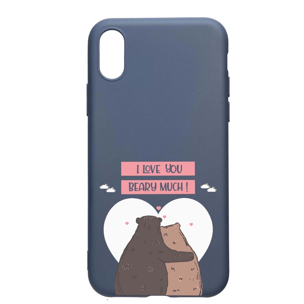 Husa Silicon Compatibila Cu Apple iPhone XS / X, I Love U Beary Much!, rezistenta la uzura, anti-alunecare, AlaskanBlue, AB766