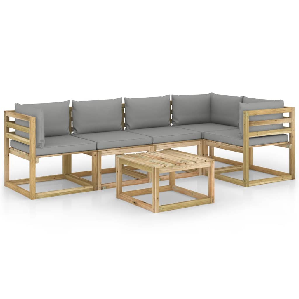Set mobilier de gradina cu perne, 6 piese, lemn de pin tratat