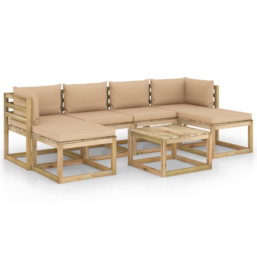 Set mobilier gradina cu perne, 7 piese, lemn tratat de pin