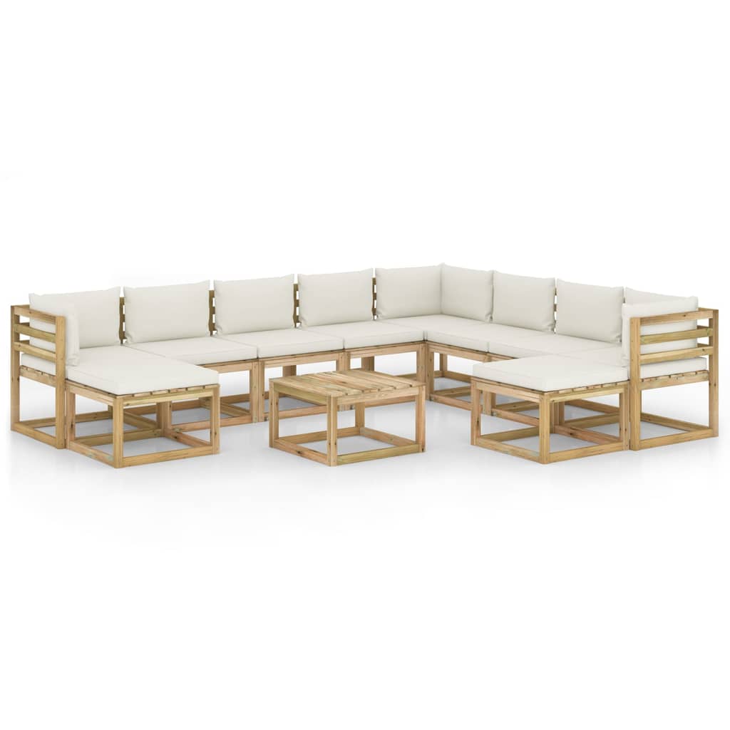 Set mobilier gradina cu perne, 11 piese, lemn de pin tratat