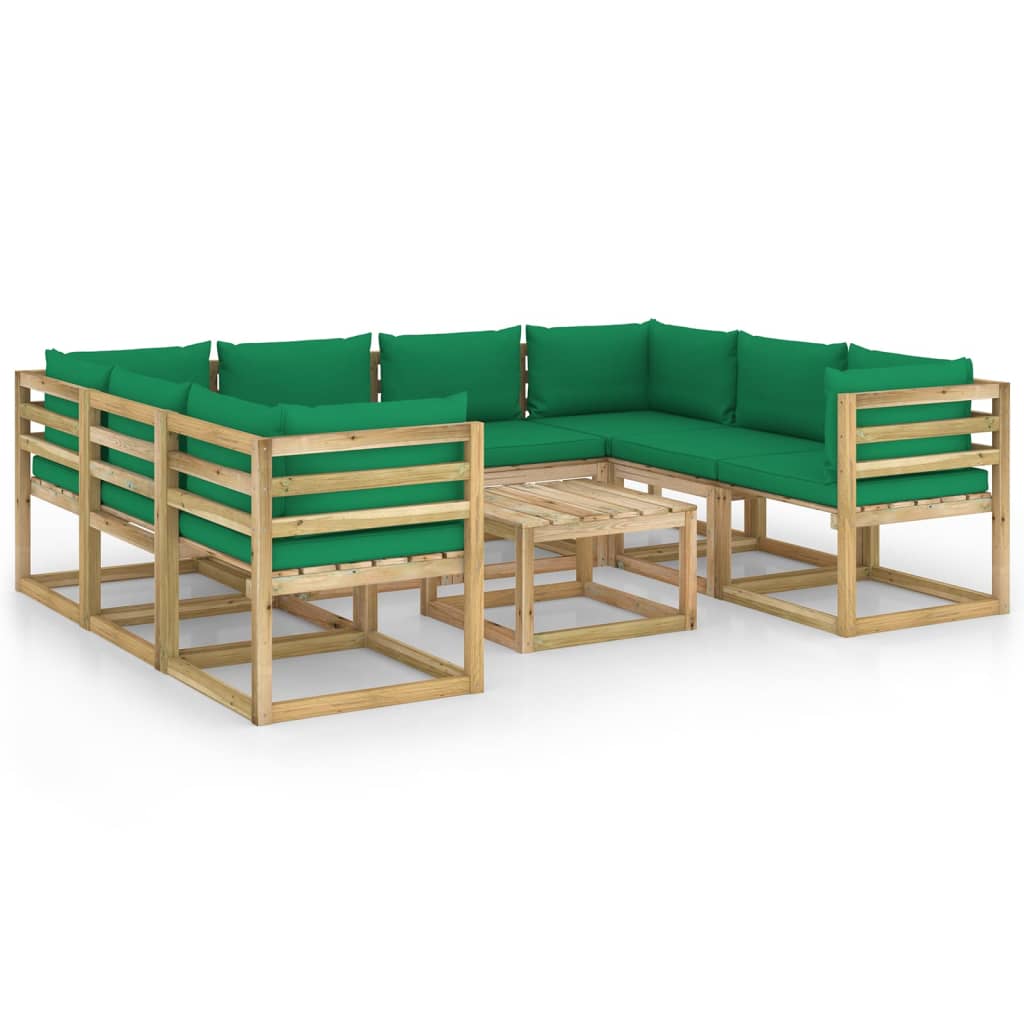 Set mobilier de gradina cu perne, 9 piese, lemn de pin tratat