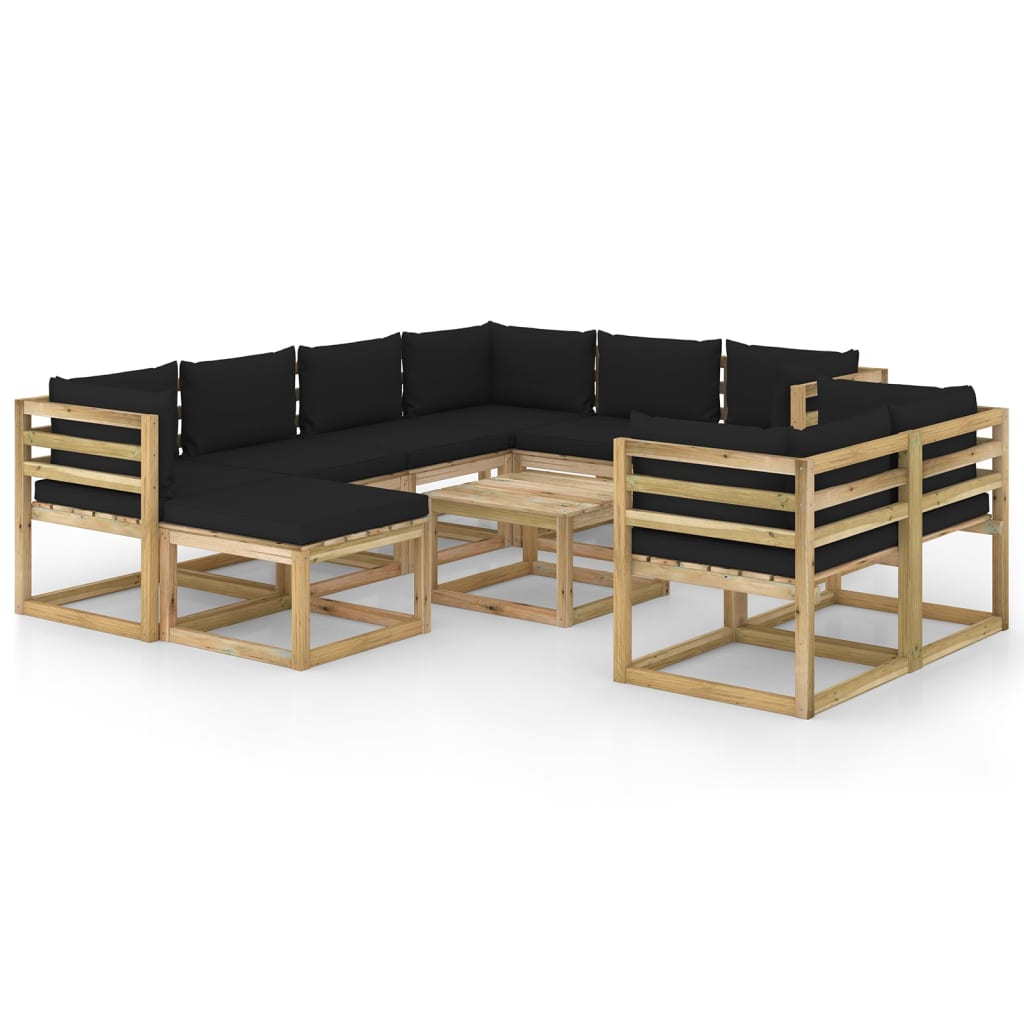 Set mobilier de gradina cu perne, 10 piese, lemn de pin tratat