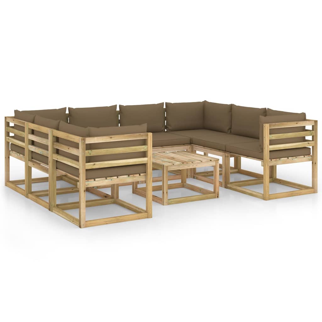 Set mobilier de gradina cu perne, 9 piese, lemn pin tratat
