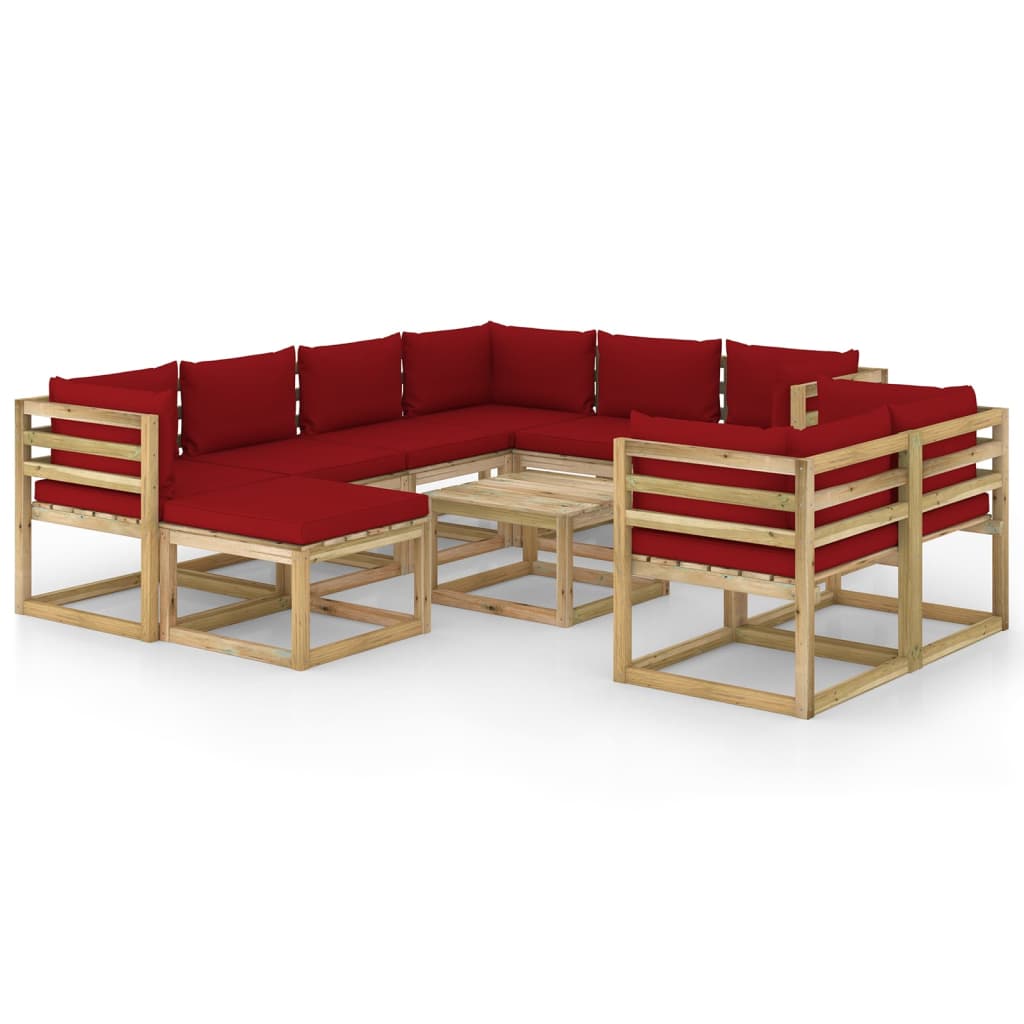 Set mobilier de gradina cu perne, 10 piese, lemn de pin tratat