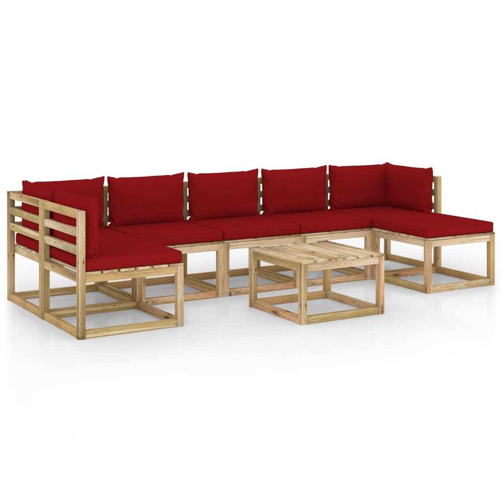 Set mobilier de gradina cu perne, 8 piese, lemn de pin tratat
