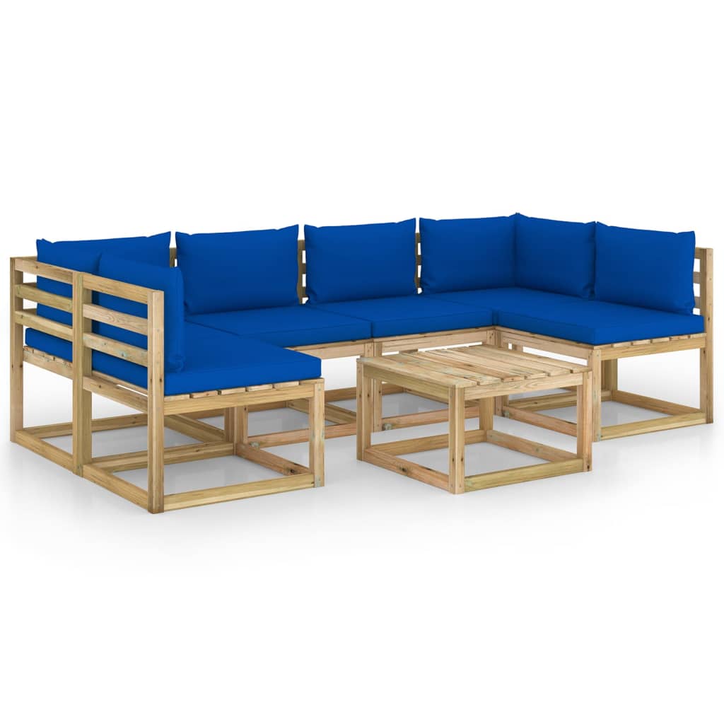 Set mobilier de gradina cu perne, 7 piese, lemn pin tratat