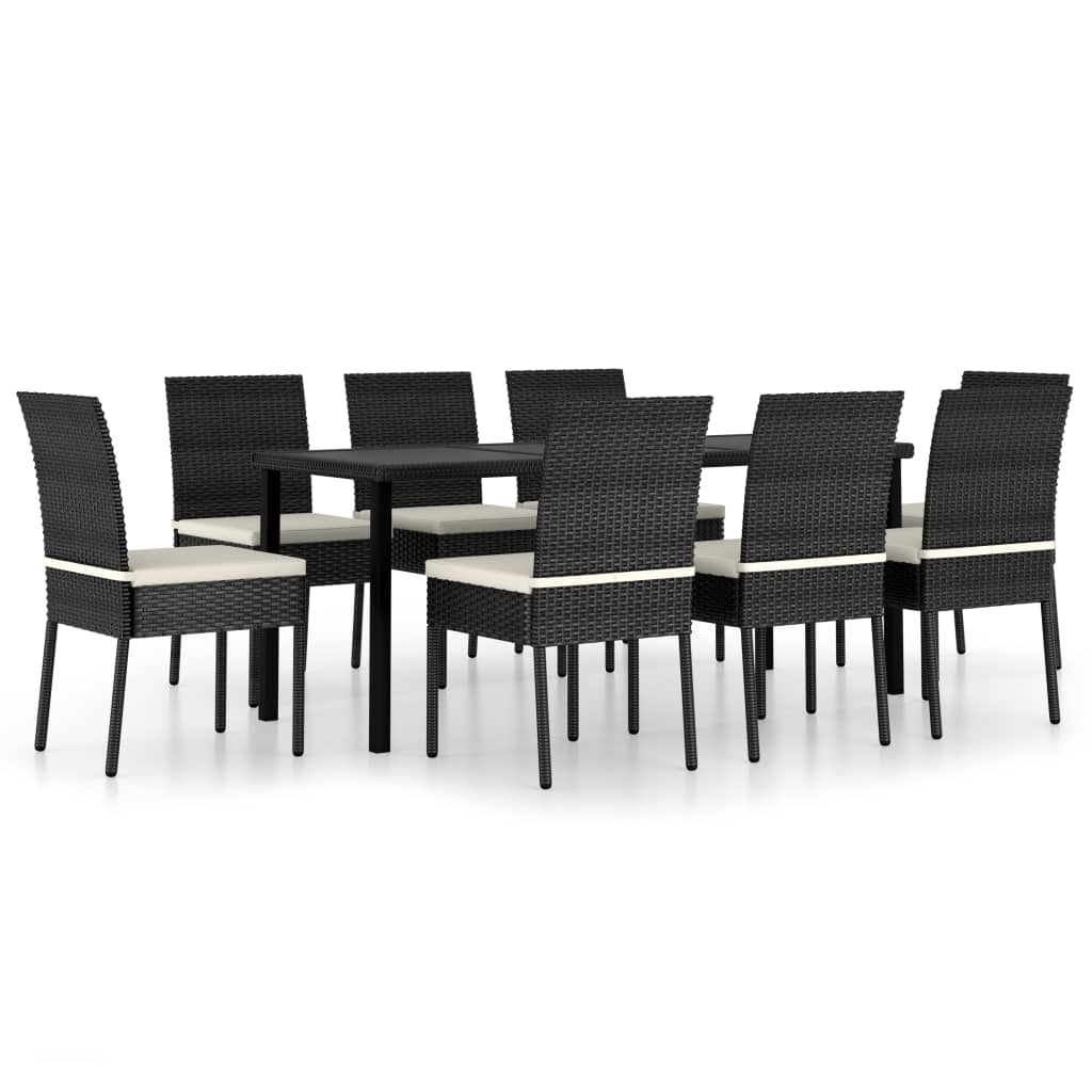 Set de mobilier de gradina, 9 piese, negru, poliratan