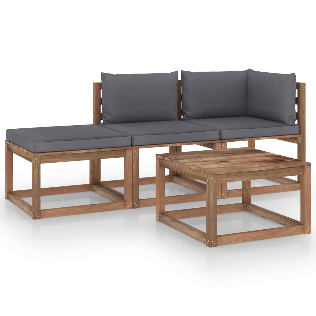Set mobilier de gradina cu 2 canapele si 2 mese/taburet cu perne incluse vidaXL, Lemn, Maro/Antracit