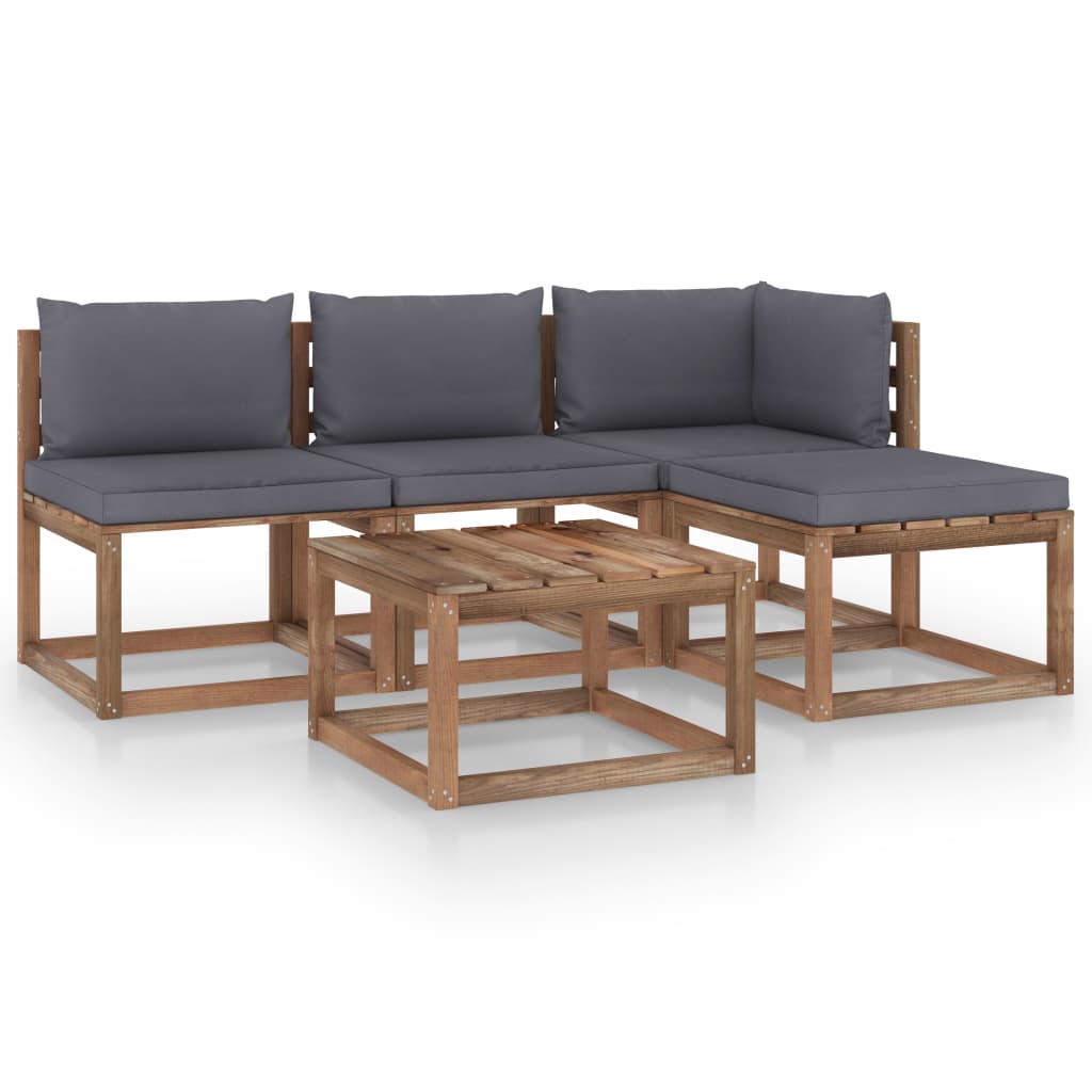 Set mobilier gradina paleti cu perne, 5 piese, lemn pin tratat