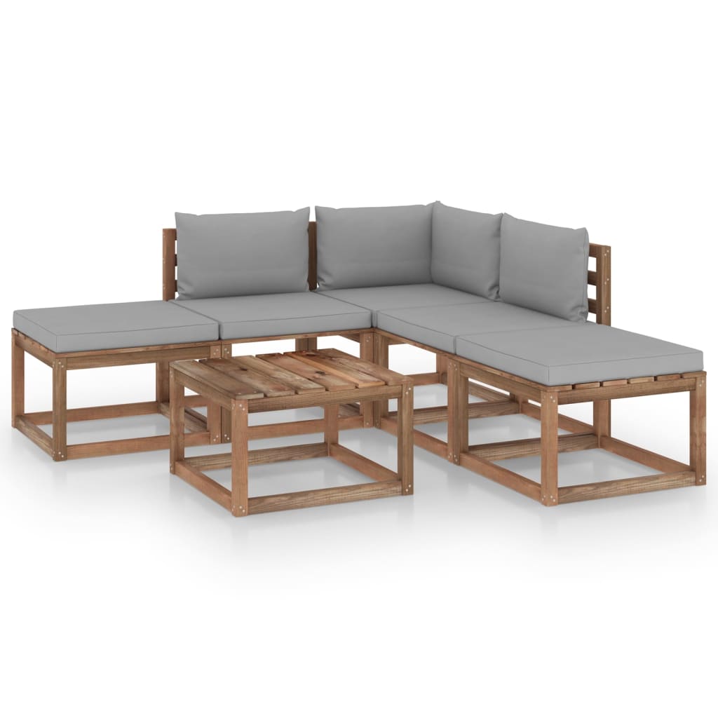 Set mobilier de gradina cu perne gri, 6 piese