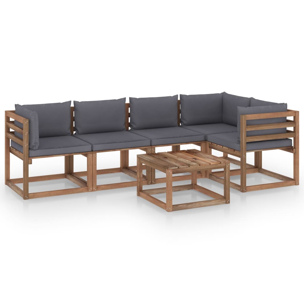 Set mobilier gradina cu perne, 6 piese, lemn pin tratat