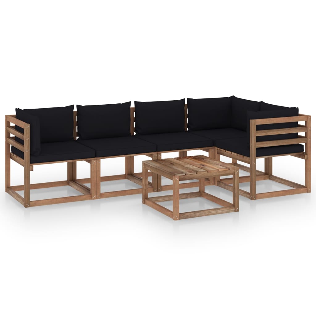 Set mobilier gradina cu perne, 6 piese, lemn pin tratat
