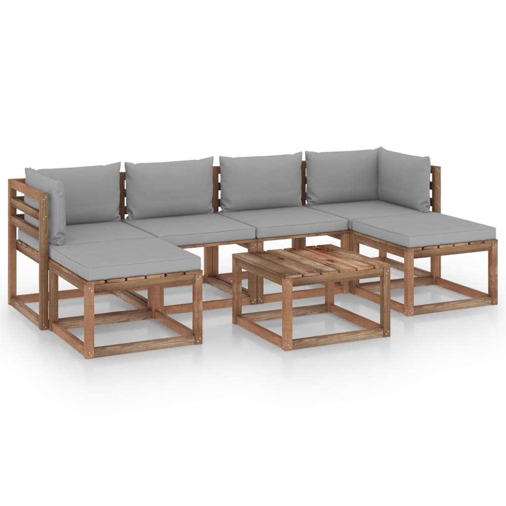 Set mobilier gradina paleti cu perne, 7 piese, lemn pin tratat